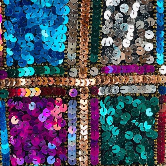 Vintage Rina Z Beaded Sequin Jacket 100% Silk Window Pane Boxy Cardigan … - Picture 12 of 14